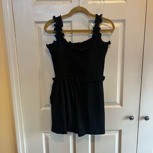 Black Ruffled Sleeveless Top